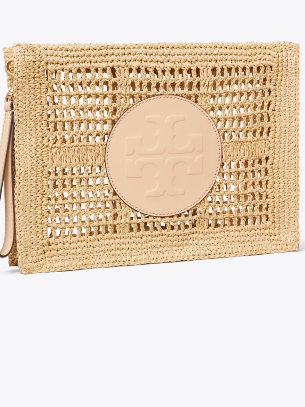 Tory Burch Beige Woven Raffia Wristlet Clutch